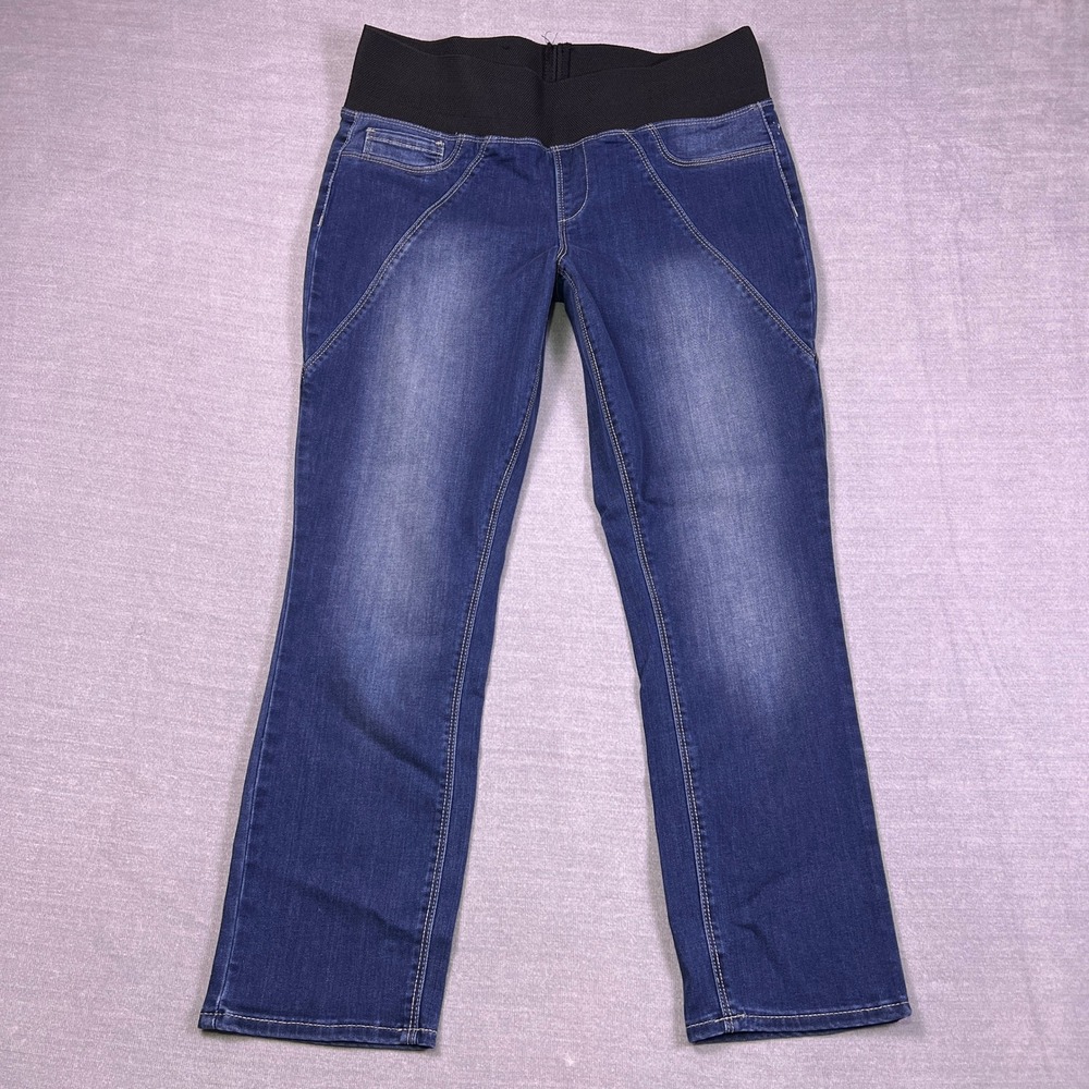 DKNY Jeans Pull On Elastic Waist Low Rise Straight Leg Womens‎ 12 Blue Denim